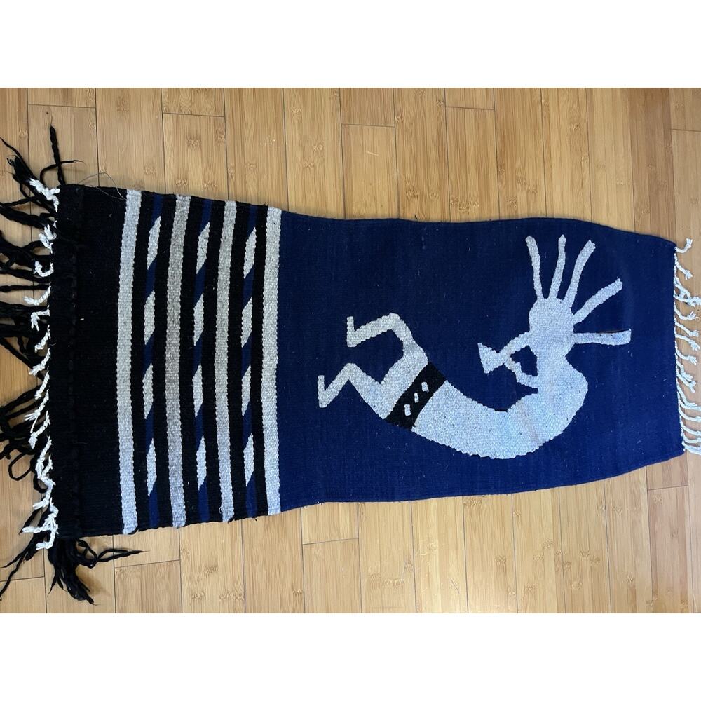 Vintage Vel Mex Mexican Rug Native American Folk Kokopelli Wool Tapestry